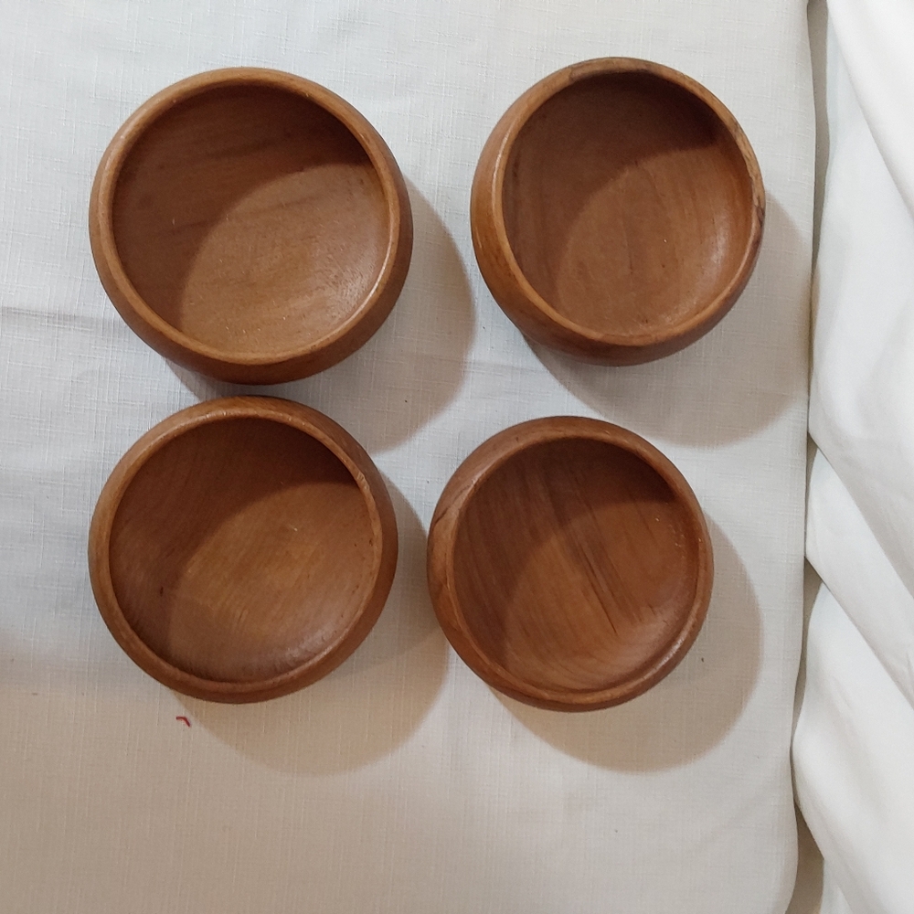 Set of Four Wooden Bowls Made In Thailand